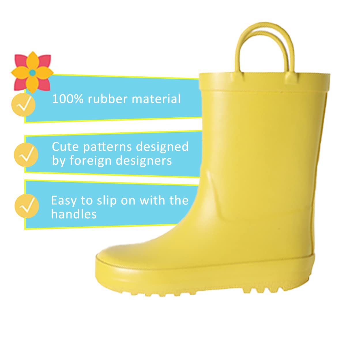 Kids Natural Rubber Rain Boots with Easy Handles
