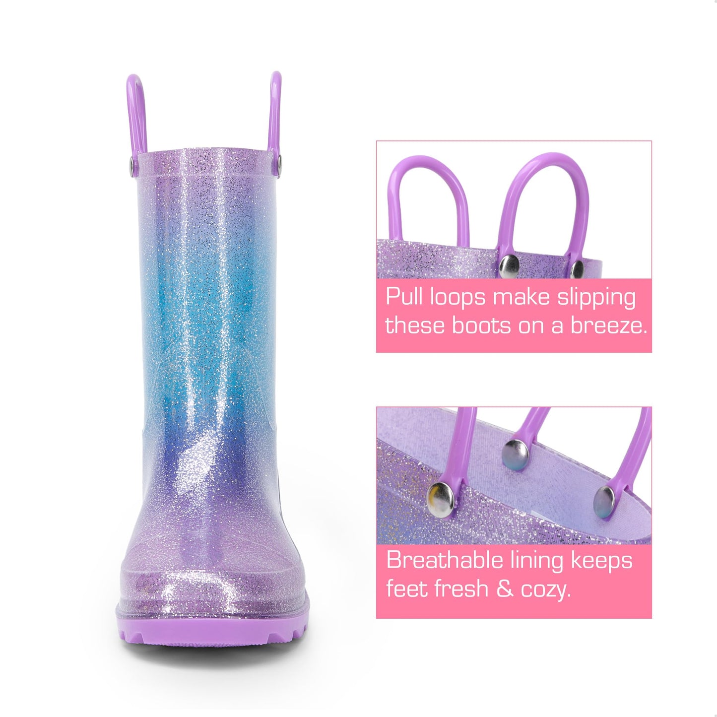 Kids Glitter Waterproof Rain Boots with Handles
