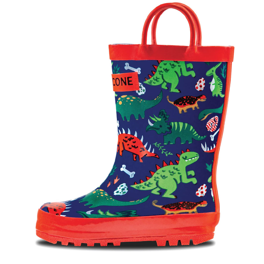 Kids Dinosaur Print Rain Boots with Easy Handles