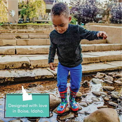 Kids Dinosaur Print Rain Boots with Easy Handles