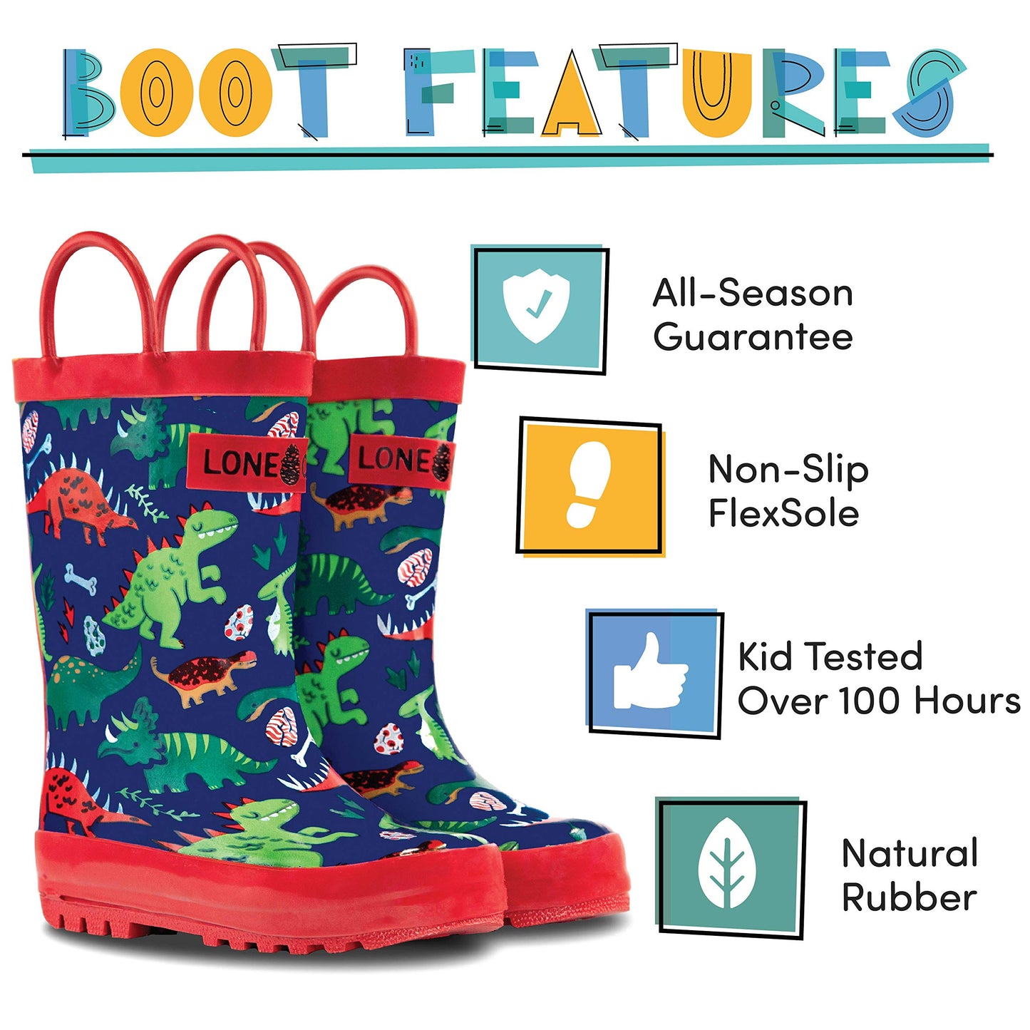 Kids Dinosaur Print Rain Boots with Easy Handles
